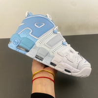 High Top Sneakers, White Blue Colorway, Strap Design, Casual Gift for Sneaker Fans