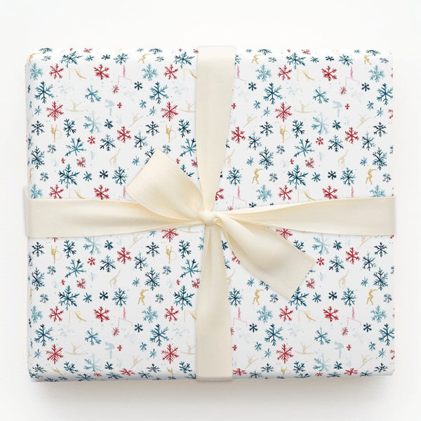 Gold Gymnast Snowflake Gift Wrap, Gymnastics Christmas Wrapping Paper, Winter Sports Holiday Wrapping Paper, Athlete Xmas Wra