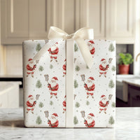 Sporty Santa Gift Wrap Roll, Lacrosse Santa Christmas Wrapping Paper, Lacrosse Player Holiday Paper, Winter Sports Present Gift Wrap