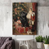 Nutcracker and Ballerina Canvas Print, Black Pug Christmas Canvas Wall Art, Holiday Dog Wall Decor, Festive Black Pug Canvas, Dog Lover Present