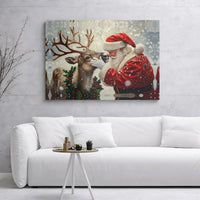 Snowy Christmas Canvas Wall Art, Santa and Reindeer Canvas Print, Holiday Season Canvas Decor, Festive Winter Wall Art, Xmas Home Decor Present