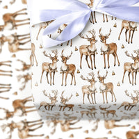 Christmas Deer Gift Wrap, Watercolor Reindeer Wrapping Paper, Festive Jingle Bell Wrapping Paper, Rustic Holiday Gift Wrap Paper Roll