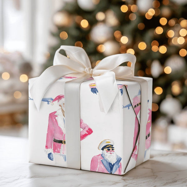 Pink Santa Claus Gift Wrap, Pilot Santa Wrapping Paper, Aviation Travel Christmas Paper, Adorable Airplane Gift Wrap, Holiday