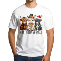 Hallothanksmas Shirt, Highland Cow Christmas T-Shirt, Adorable Holiday Graphic Tee, Farmhouse Country Animal T-Shirt, Western Xmas Present