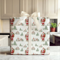 Nostalgic Winter Village Gift Wrap, Vintage Santa Claus Christmas Wrapping Paper, Retro Christmas Town Wrapping Paper, Holiday Present Paper