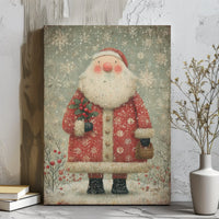 Whimsical Holiday Holly Canvas Print, Vintage Santa Claus Canvas Wall Art, Christmas Canvas Decor, Winter Home Wall Art, Xmas Holiday Present