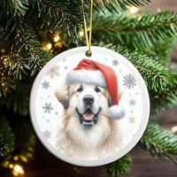 Great Pyrenees Dog Holiday Ornament, Great Pyrenees Santa Hat Christmas Ornament, Ceramic Dog Tree Ornament, Pet Lover Keepsake Present