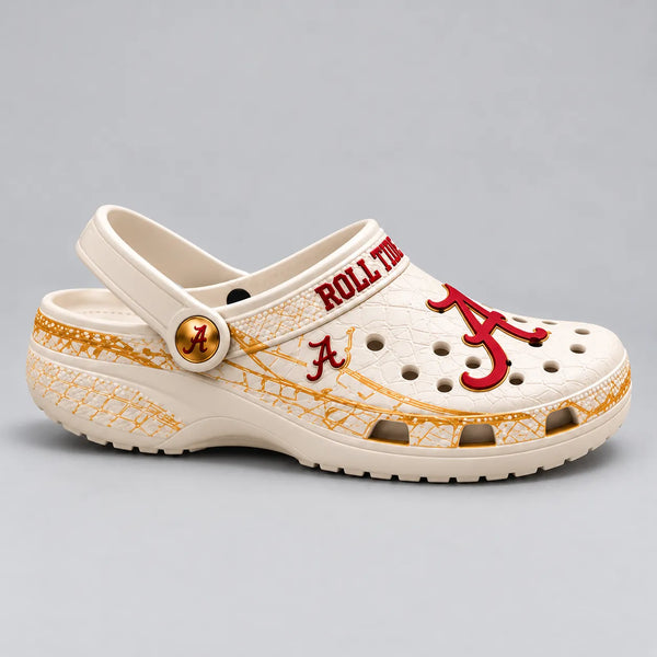 ROLL TIDE - ALA Script Monogram in Cream and Crimson Clogs - main
