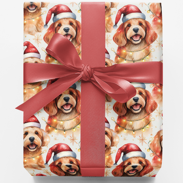Santa Hat Dog Holiday Gift Wrap, Cavapoo Christmas Wrapping Paper, Festive Cavapoo Wrapping Paper, Adorable Dog Lover Xmas Gi