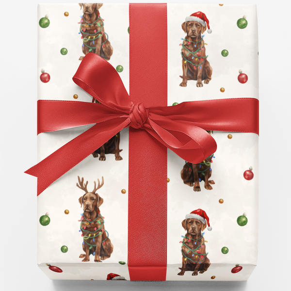 Dog in Santa Hat Wrapping Paper, Chocolate Labrador Christmas Wrapping Paper, Lab Puppy Holiday Gift Wrapping Paper, Dog Love