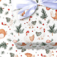 Watercolor Farmhouse Gift Wrap, Christmas Chicken Wrapping Paper, Farm Hen Holiday Wrapping Paper, Rustic Animal Xmas Wrapping Paper Roll