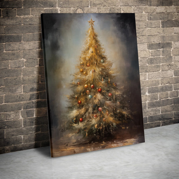 Oil Painting Style Holiday Decor Print, Christmas Tree Canvas Wall Art, Vintage Festive Winter Tree Canvas, Xmas Decor Digita