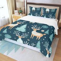 Winter Forest Bedding Set, Christmas Deer Duvet Cover Set, Holiday Animal Quilt Cover, Woodland Deer Bedding Set, Festive Bedroom Decor Present