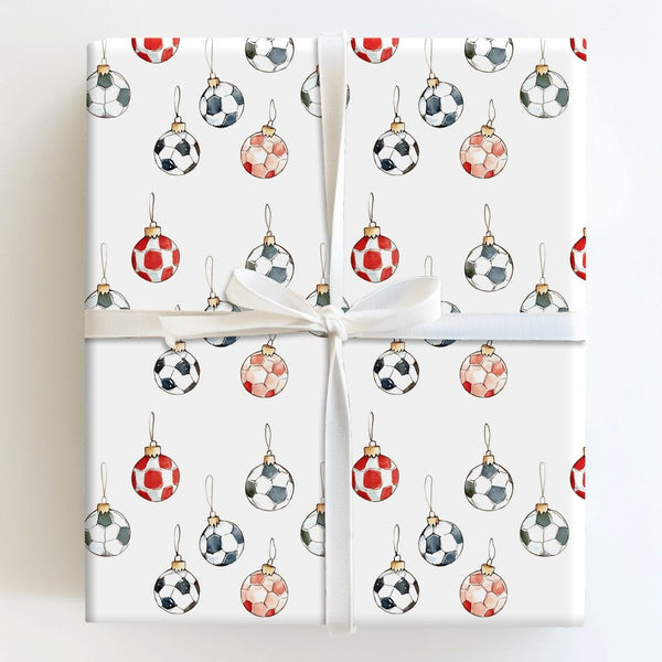 Watercolor Soccer Ornament Gift Wrap, Soccer Ball Christmas Wrapping Paper, Sports Holiday Wrapping Paper, Soccer Fan Gift Wr