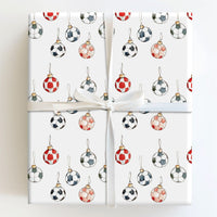 Watercolor Soccer Ornament Gift Wrap, Soccer Ball Christmas Wrapping Paper, Sports Holiday Wrapping Paper, Soccer Fan Gift Wrap Roll