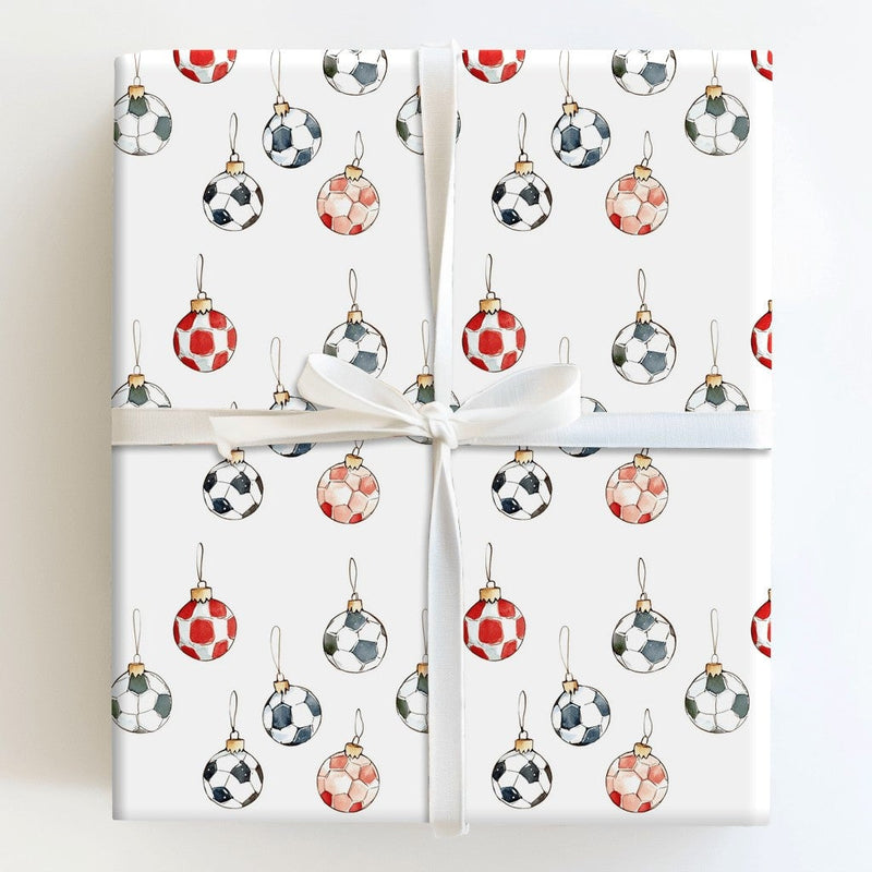 Watercolor Soccer Ornament Gift Wrap, Soccer Ball Christmas Wrapping Paper, Sports Holiday Wrapping Paper, Soccer Fan Gift Wrap Roll