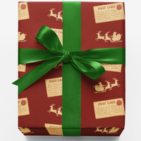 Christmas Postcard Gift Wrap, Vintage Santa Sleigh Wrapping Paper, Retro Santa Wrapping Paper, Holiday Gift Wrapping Paper Roll