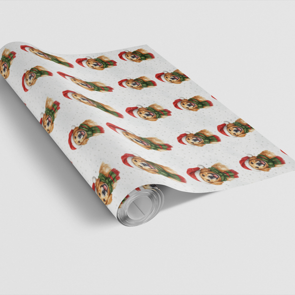 Christmas Dog Holiday Wrapping Paper, Santa Golden Retriever Wrapping Paper, Festive Puppy Xmas Gift Wrap, Dog Lover Winter P