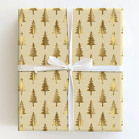 Metallic Holiday Gift Wrap, Gold Christmas Tree Wrapping Paper, Modern Winter Christmas Wrapping Paper, Festive Holiday Present Gift Wrap