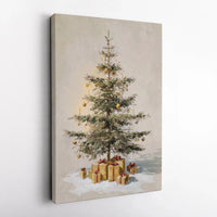 Vintage Oil Painting Style Holiday Tree Canvas Print, Christmas Tree Canvas Wall Art, Festive Winter Canvas Poster, Digital Download