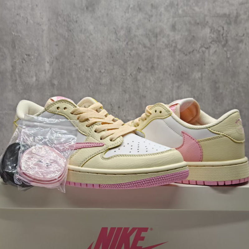 Low Top Sneakers, Beige Pink Colorway, Lace Up Design, Casual Gift for Sneaker Fans