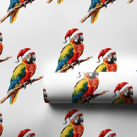Macaw Tropical Holiday Gift Wrap, Santa Hat Parrot Christmas Wrapping Paper, Adorable Bird Watercolor Wrapping Paper, Xmas Present Wrap