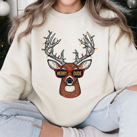 Humorous Christmas Deer Sweatshirt, Merry Dude Reindeer Sweatshirt, Holiday Hunting Crewneck, Retro Reindeer Sweater, Christmas Present for Dad