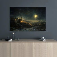 Snowy City Night Christmas Canvas Print, Star of Bethlehem Canvas Art, Religious Holiday Wall Decor Canvas, Winter Christian Home Decor