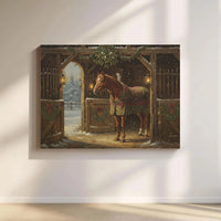 Winter Snowy Barn Canvas Print, Christmas Horse Stable Wall Art, Rustic Equestrian Holiday Poster, Digital Download Present
