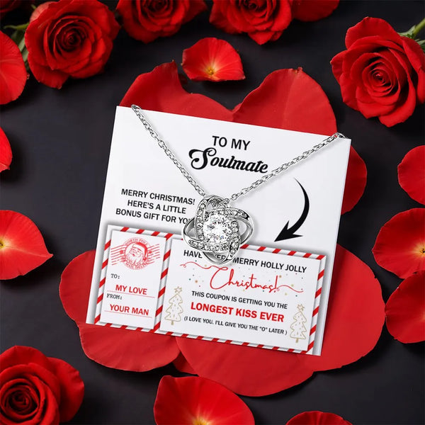 Romantic Christmas Present for Her, Soulmate Love Knot Necklace, CZ Crystal Knot Pendant, Thoughtful Anniversary Present for 