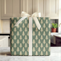 Minimalist Forest Green Holiday Gift Wrap, Rustic Pine Tree Wrapping Paper, Cream Snowflake Christmas Wrapping Paper, Winter Gift Wrap