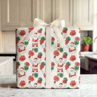 Humorous Pom-Pom Holiday Gift Wrap, Cheerleader Santa Christmas Wrapping Paper, Whimsical Santa Claus Wrapping Paper, Novelty Xmas Gift Wrap
