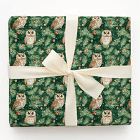 Woodland Bird Gift Wrap, Winter Owl Christmas Wrapping Paper, Rustic Pine and Berry Holiday Paper, Forest Animal Present Wrapping Paper