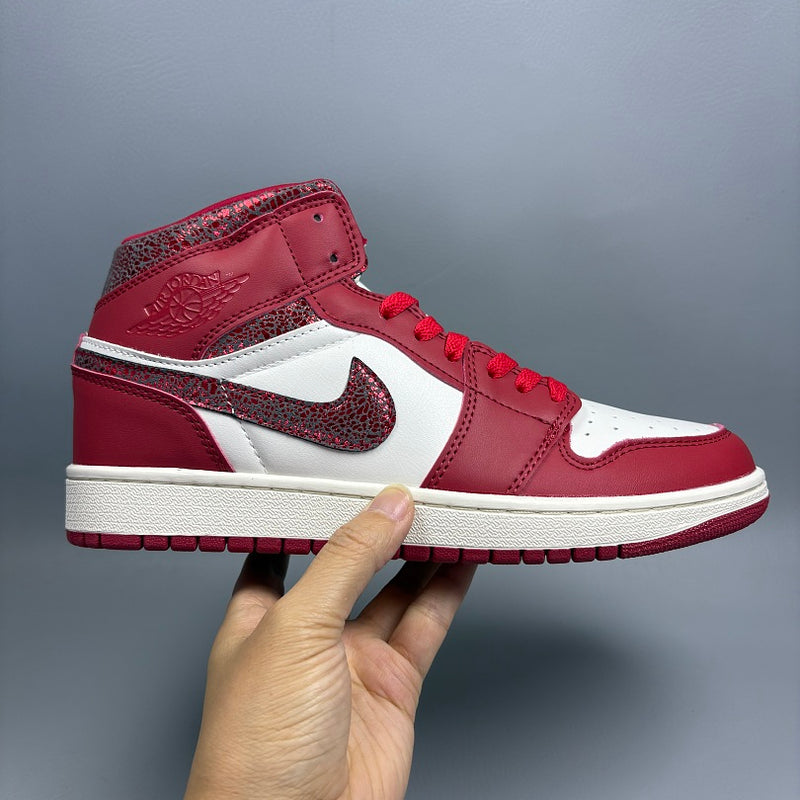 High Top Sneakers, Red Colorway, Cracked Pattern, Lace Up Design, Casual Gift for Sneaker Fans
