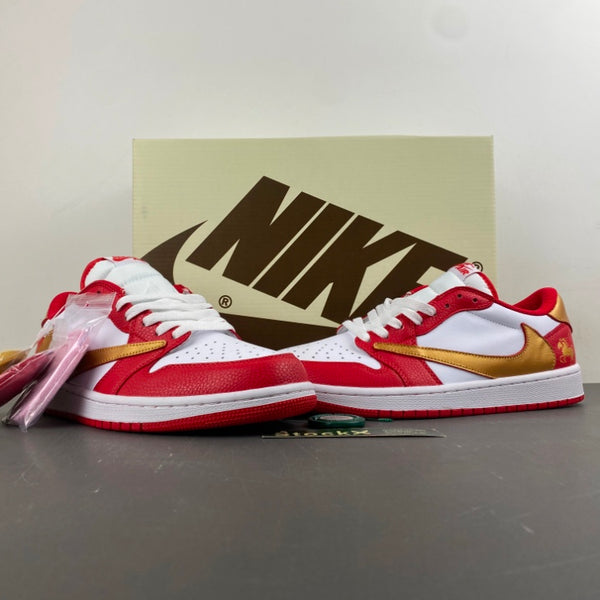 Low Top Sneakers, White Red Gold Colorway, Reverse Hook Design, Lace Up Design, Casual Gift for Sneaker Fans