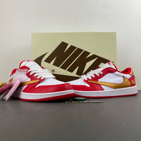 Low Top Sneakers, White Red Gold Colorway, Reverse Hook Design, Lace Up Design, Casual Gift for Sneaker Fans