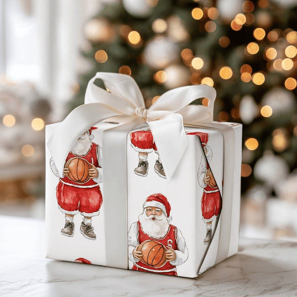 Sports Christmas Gift Wrap, Basketball Jersey Santa Wrapping Paper, Humorous Santa Basketball Holiday Wrapping Paper, Xmas Gi