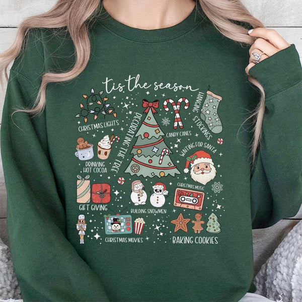 Retro Holiday Crewneck, Tis the Season Christmas Sweatshirt, Adorable Winter Graphic Sweater, Comfy Christmas Sweatshirt, Hol