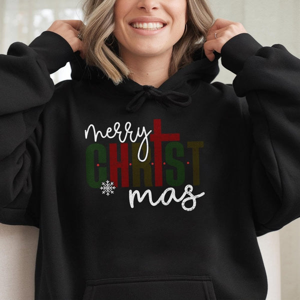 Religious Christian Cross Hoodie, Merry Christmas Jesus Hoodie, Faith Based Holiday Graphic Sweatshirt, Retro Jesus Xmas Pull