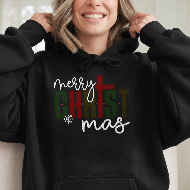 Religious Christian Cross Hoodie, Merry Christmas Jesus Hoodie, Faith Based Holiday Graphic Sweatshirt, Retro Jesus Xmas Pullover Hoodie