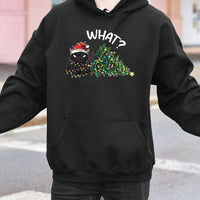 Humorous Cat with Holiday Lights Hoodie, Grumpy Black Cat Christmas Hoodie, Sarcastic Christmas Cat Mom Pullover, Adorable Xmas Sweatshirt