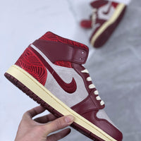 Mid Top Sneakers, White Red Colorway, Lace Up Design, Casual Gift for Sneaker Fans