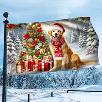 Santa Hat Dog Winter Flag, Golden Retriever Christmas House Flag, Double-Sided Holiday Yard Flag, Golden Retriever Decor, Dog Lover Present