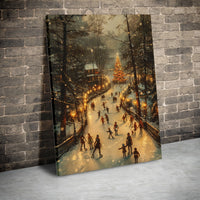 Christmas Tree Village Scene Canvas Print, Winter Ice Skating Canvas Wall Art, Festive Holiday Wall Decor, Winter Village Scenery Canvas