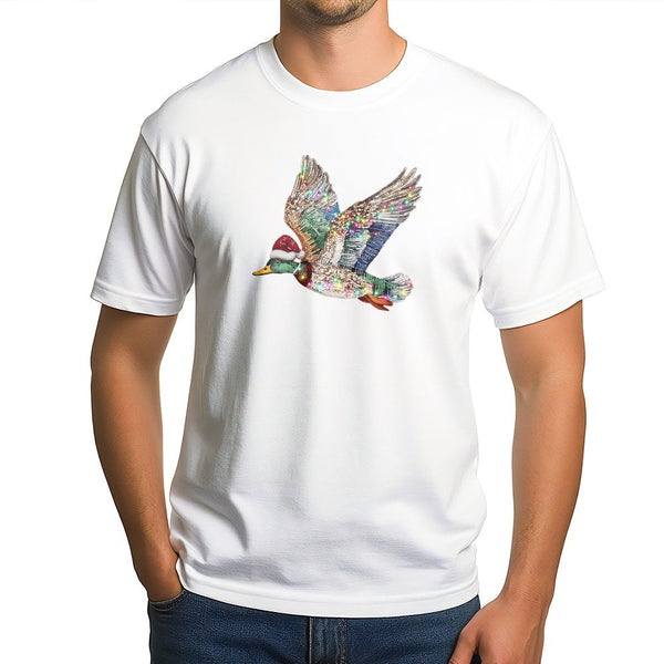 Faux Rhinestone Bird Graphic Tee, Mallard Duck Christmas Shirt, Holiday Mallard Duck T-Shirt, Duck Hunting Bird Lover Graphic