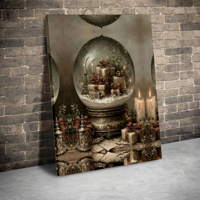Holiday Presents Candle Wall Art, Vintage Christmas Snow Globe Canvas Art, Winter Festive Canvas Decor, Xmas Home Present