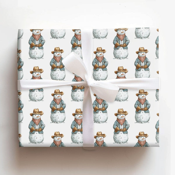 Western Christmas Gift Wrap, Cowboy Snowman Wrapping Paper, Watercolor Winter Cowboy Holiday Wrapping Paper, Rustic Holiday G