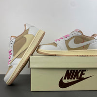 Low Top Sneakers, Khaki White Pink Colorway, Reverse Hook Design, Lace Up Design, Casual Gift for Sneaker Fans