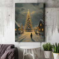 Snowy Winter Night Canvas Print, Christmas Tree Village Canvas Wall Art, Vintage Holiday Oil Painting Wall Decor, Nostalgic Xmas Canvas