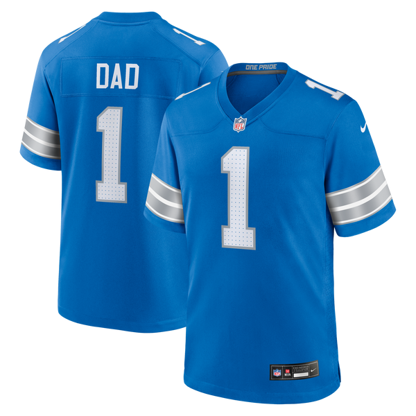 Detroit Lions Number 1 Dad Blue Game Jersey